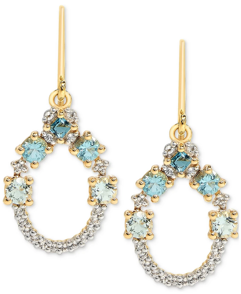 Multi-Blue Topaz (1-1/5 ct. t.w.) & White Topaz (1/5 ct. t.w.) Open Circle Drop Earrings in 14k Gold-Plated Sterling Silver