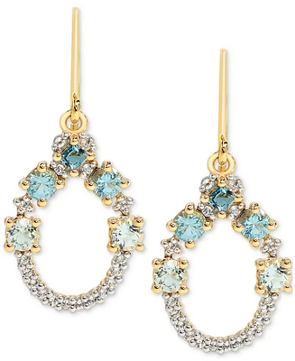 Multi-Blue Topaz (1-1/5 ct. t.w.) & White Topaz (1/5 ct. t.w.) Open Circle Drop Earrings in 14k Gold-Plated Sterling Silver