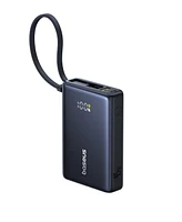 Baseus Power Bank, Picogo 10000mAh 45W 3-Output Portable Charger with Built-in Usb-c Cable, White