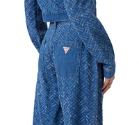 Guess Women's Dakota Patch Wide-Leg Textured-Pattern Jeans