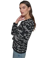 Karl Lagerfeld Paris Women's Allover Script Sweater