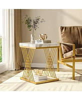 Tribesigns Square End Table White Gold 2-Tier Side Table Modern Small Bedside Table with Storage for Couch, Sofa Side Table with Stylish Metal Frame f