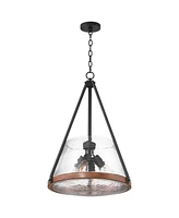 Dana 19 1/2" Farmhouse Rustic Pendant Chandelier Ceiling Light Fixture Dining Room Over Table Kitchen Island Foyer Hanging Round 4-Light Black Wood Fi
