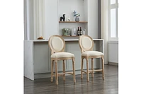 The Pop Home Solid Wood Bar Stools Set of 2, French Country Style Chairs with Upholstered Cushions and Backrest-The