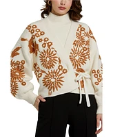 Mac Duggal Women's Cropped Knit Cardigan With Floral Details