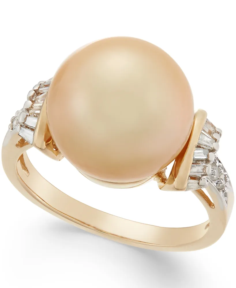 Cultured Golden South Sea Pearl (12mm) and Diamond (1/4 ct. t.w.) Ring 14k Gold