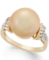 Cultured Golden South Sea Pearl (12mm) and Diamond (1/4 ct. t.w.) Ring 14k Gold