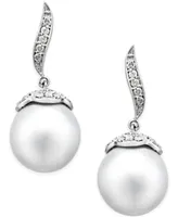 Cultured South Sea Pearl (11mm) and Diamond (3/8 ct. t.w.) Swirl Drop Earrings in 14k White Gold