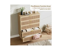 gaomon Rattan 5 Drawer Dresser for Bedroom, Tall Dresser with Deep Drawers, Large Chest of Drawers for Closet with Wide Top