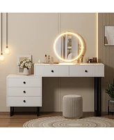 gaomon Vanity Desk with Mirror and Lights, Small Makeup Vanity with 5 Drawers for Bedroom