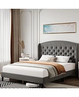 gaomon Strong Wood Slat Support Bed Frame with Button Tufted