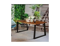 Slickblue Modern Indoor Outdoor Metal Frame Wood Top Patio or Kitchen Dining Table