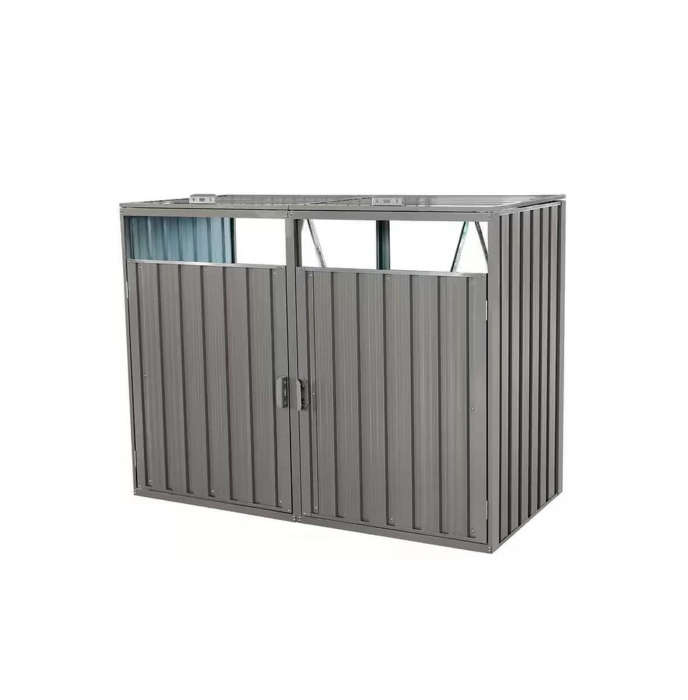 Slickblue Outdoor Galvanized Steel Garbage Bin Storage Shed - Holds 2 Trash Cans