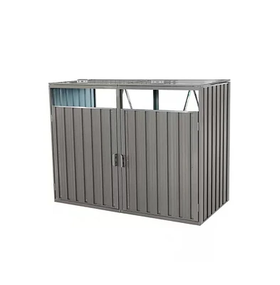 Slickblue Outdoor Galvanized Steel Garbage Bin Storage Shed - Holds 2 Trash Cans