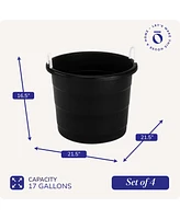 Homz Plastic 17 Gallon Utility Storage Bucket Tub w/ Rope Handle, 4 Pack