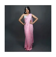 One Minute Saree Petite Puja Pink Georgette Silver Sequins Ready to Wear Sari