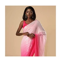 One Minute Saree Women's Kajol White & Pink Ombre Sequins Ready to Wear Sari