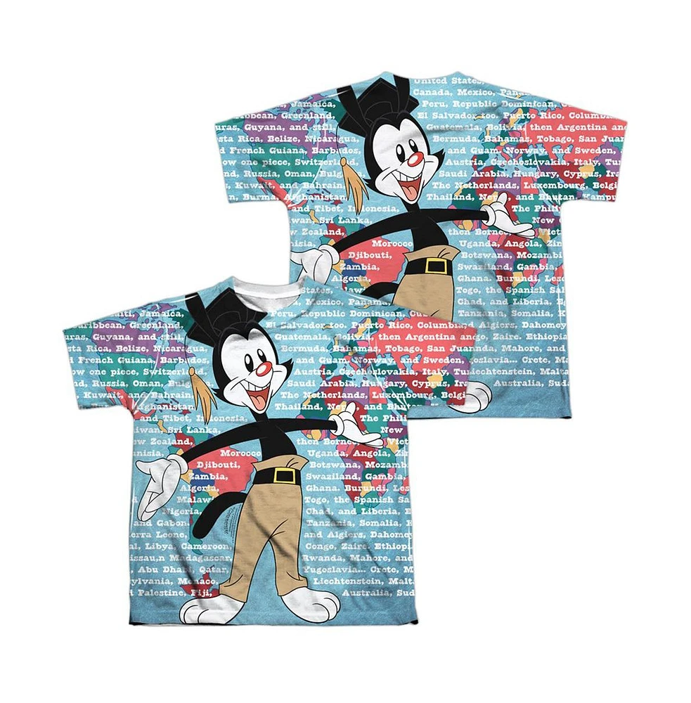 Animaniacs Boys Yakko World (Front/Back Print) Short Sleeve Poly Crew Tee / T-Shirt