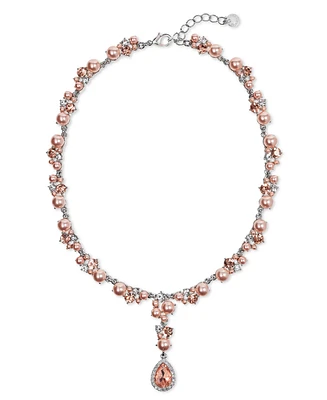 Charter Club Silver-Tone Pink Crystal & Imitation Pearl Lariat Necklace, 17" + 2" extender, Exclusively at Macy's