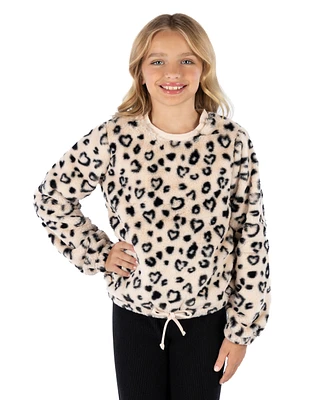 Speechless Big Girls Furry Cheetah Crewneck Sweatshirt