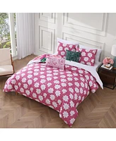 Bebejan Textured Floral Bedding 200 Thread Count 100% Cotton Sateen 5 Piece Queen Size Reversible Comforter Set