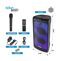 Pyle Portable Pa Speaker System with Wireless Microphone, Bluetooth, Led Lights, Rechargeable Battery & MP3/Usb/Fm Radio