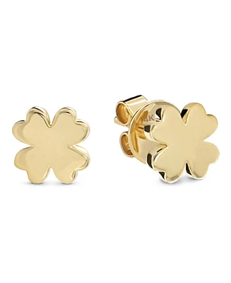 Devata Clover Heart Stud Earrings in 14K Gold, approx. 1.5 grams.