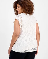 Anne Klein Plus Flutter-Sleeve Lace Overlay Blouse