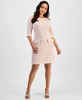 Connected Petite Checkered Tweed 3/4-Sleeve Sheath Dress