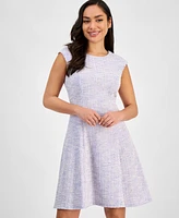 Connected Petite Tweed Sleeveless Fit & Flare Dress