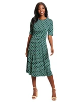 London Times Women's Printed Elbow-Sleeve A-Line Dress