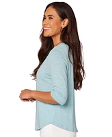 Democracy Petite 3/4-Sleeve Split Neckline Knit Top