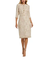Mac Duggal Women's 3/4 Sleeve Beaded Trim Patch Pocket Midi Dress