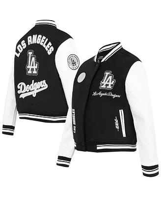 Pro Standard Women's Black Los Angeles Dodgers Cultivated Pearls Rib Wool Full-Zip Varsity Jacket