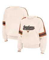 Wear by Erin Andrews Women's Cream Texas Longhorns Chenille Woven Patch Stripe Pullover Sweater