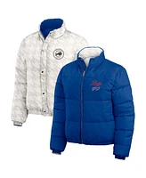 Wear by Erin Andrews Women's Royal/White Buffalo Bills Reversible Cropped Full-Zip Puffer Jacket