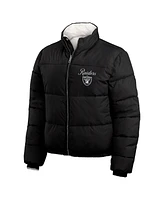 Wear by Erin Andrews Women's Black/White Las Vegas Raiders Reversible Cropped Full-Zip Puffer Jacket