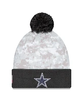 New Era Men's White/Graphite Dallas Cowboys 2024 Salute To Service Digital Camo Cuffed Knit Hat with Pom