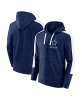 Fanatics Men's Heather Navy White Dallas Cowboys Gains Full-Zip Hoodie