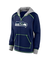 Logo Athletic Women's College Navy Seattle Seahawks Boom Fleece Pullover V-Neck Hoodie