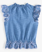 Epic Threads Little & Big Girls Eyelet-Trim Chambray Top, Exclusively at Macy's