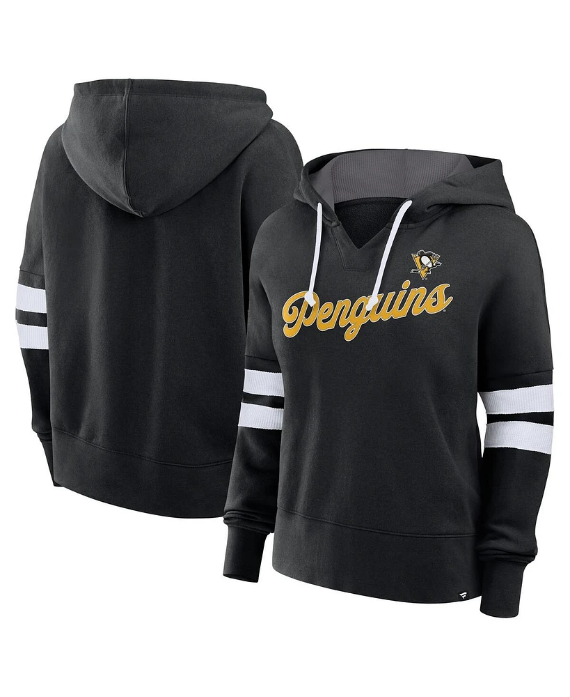 Fanatics Women's Black/White Pittsburgh Penguins Seize Fleece Pullover Hoodie