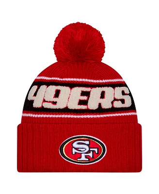 New Era Big Boys and Girls Scarlet San Francisco 49ers 2024 Sideline Sport Cuffed Knit Hat with Pom