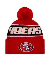 New Era Big Boys and Girls Scarlet San Francisco 49ers 2024 Sideline Sport Cuffed Knit Hat with Pom