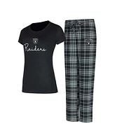 Concepts Sport Women's Las Vegas Raiders Vector T-Shirt Flannel Pants Sleep Set