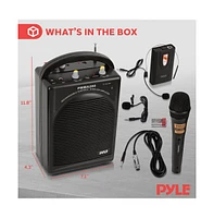 Pyle Portable Pa Speaker & Microphone System Kit with Fm Stereo Radio, Rechargeable Battery, Beltpack, Handheld, Headset & Lavalier Microphones