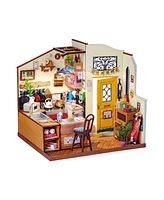 Robotime Cozy Kitchen Diy Miniature House Kit Birthday Gifts for Adult Boys & Girls, 7.3"6.7"7.5"