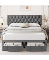 gaomon Queen Size Bed Frame with 2 Storage Drawers, Upholstered Platform Bed Frame