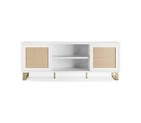 gaomon Mid Century Modern Tv Stand for 65 inch, White and Gold Tv Stand for Living Room, Rattan Entertainment Center with Storage, Media Console with