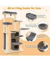 Gymax Wooden Cat Tree Multi-Level Kitten Tower w/ Condo Perches Scratching Posts